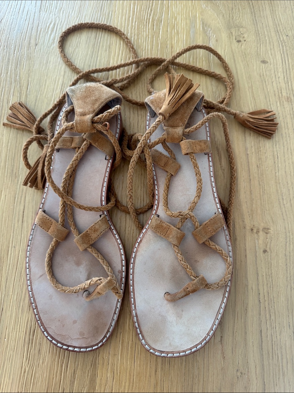 Joie Tan Suede Braided Lace-Up Espadrille Sandals